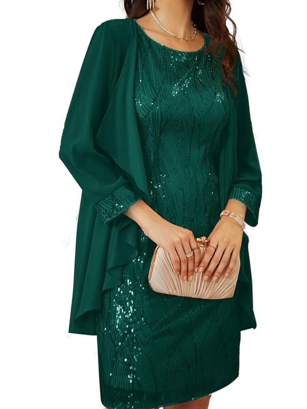 Emerald Green Sequin Jacket Dress - Elegant Women's Occasion Dress SZ S